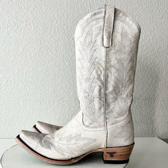 Lane LEXINGTON Women Cowboy Boots Sz 8.5 White Leather Western Cowgirl Mid Calf - Picture 4 of 11